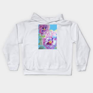 Purple Pansy Watercolor Painting Flowers Kids Hoodie